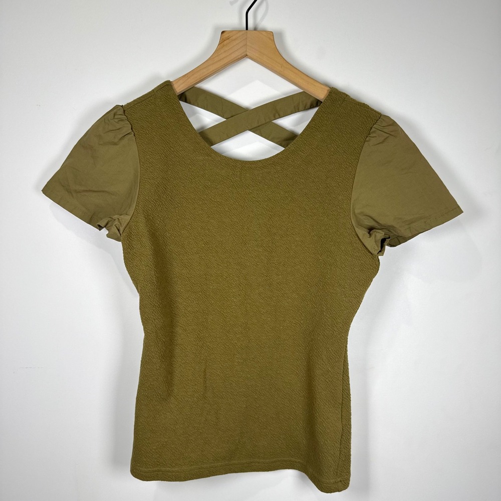Anthropologie Lattice Back Top Womens XS Olive Green Gorpcore Boho Fall Capsule
